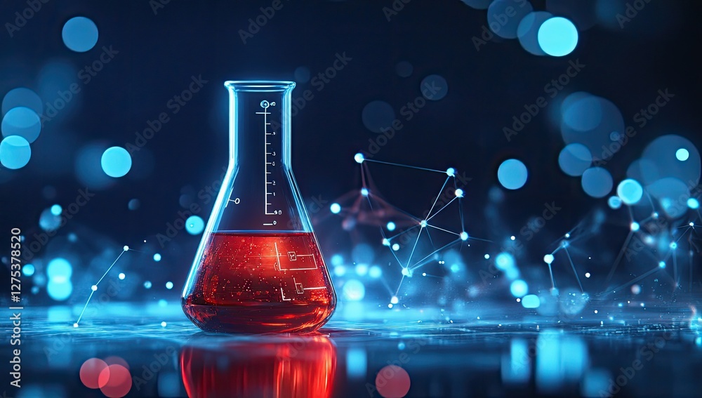 Poster Lab Flask with Red Liquid, Abstract Network Background