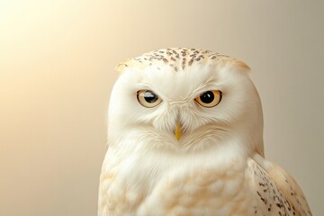 Obraz premium Majestic snowy owl with intense gaze, showcasing unique feather