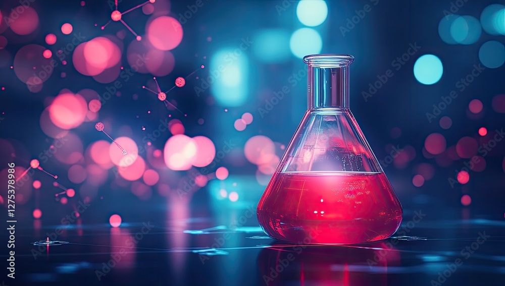 Poster Laboratory flask with red liquid, abstract background