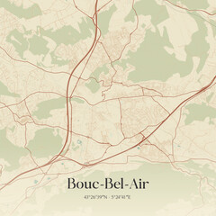 Fototapeta premium Vintage map of Bouc-Bel-Air, France.