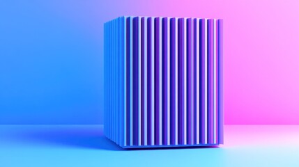 Obraz premium Abstract purple and blue striped cube on gradient background.