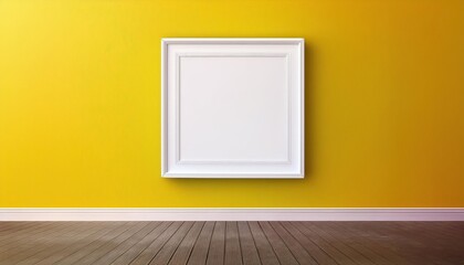 Minimalist White Picture Frame Against a Yellow Wall Clean Chic Interior Decor, Perfect for Digital Art or Home Design Inspiration.