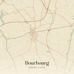Fototapeta premium Vintage map of Bourbourg, France.