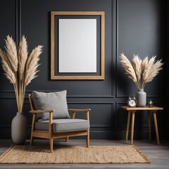 Modern Minimalist Living Room Interior with Blank Frame