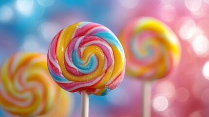 Colorful Swirl Lollipops on a Bright Background Ideal for Pop Art Inspiration and Fun Designs