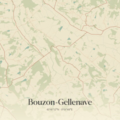 Fototapeta premium Vintage map of Bouzon-Gellenave, France.