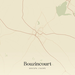 Fototapeta premium Vintage map of Bouzincourt, France.