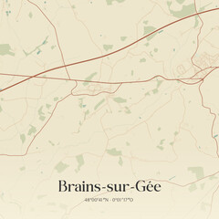 Fototapeta premium Vintage map of Brains-sur-Gée, France.