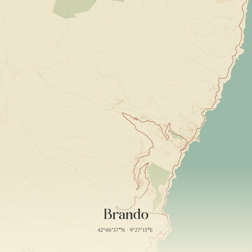 Vintage map of Brando, France.