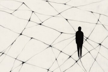 abstract graphic of a lone figure in a vast space vs a web of connected people.
