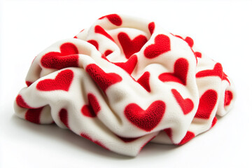 Fleece blanket with red heart pattern on white background