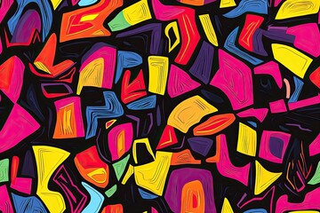 Obraz premium Colorful abstract shapes create a vibrant pattern on a dark background in this artistic composition