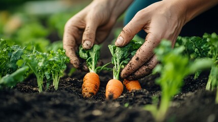 Close-Up of Hands Gently Inspecting Organically Grown Carrots