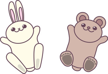 Fototapeta premium 可愛いうさぎとクマがジャンプするイラスト