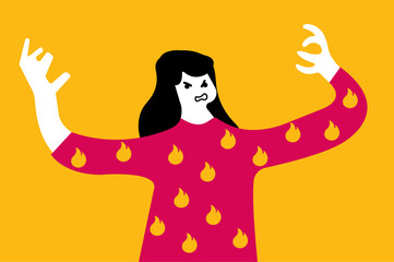 Angry female character screaming shouting illustration