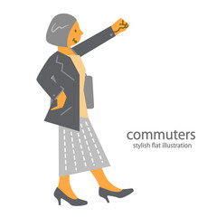通勤するビジネスパーソン　シンプルでお洒落なフラットイラスト