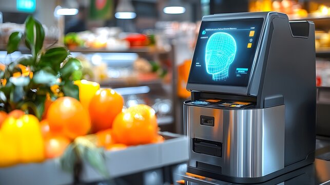 Cutting edge Retail Self Checkout Station Equipped with Real time Facial Scanning Technology to Ensure Secure and Hassle free Payment Transactions for Shoppers