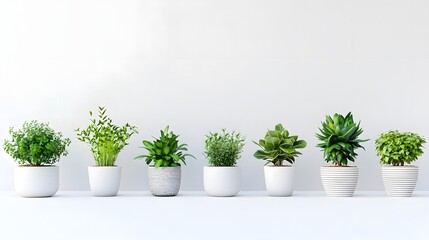 Minimalist Potted Plants in Clean White Background for Elegant Home or Office Decor