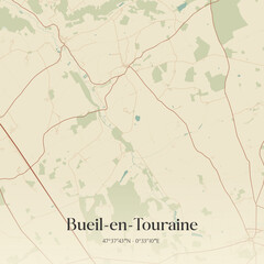 Fototapeta premium Vintage map of Bueil-en-Touraine, France.