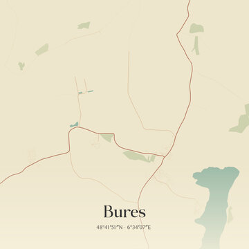 Vintage map of Bures, France.