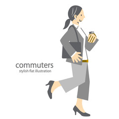通勤するビジネスパーソン　シンプルでお洒落なフラットイラスト