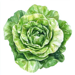 Obraz premium Watercolor painted green cabbage illustration gives fresh feeling
