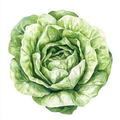 Watercolor illustration of green cabbage looks fresh