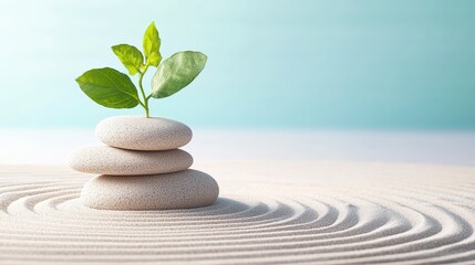 A zen garden with a circular pattern raked into the sand, symbolizing the cyclical nature of life and the importance of finding balance.