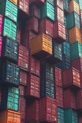 Fototapeta premium Colorful shipping containers stacked in a busy port