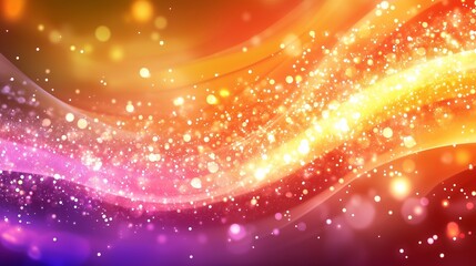 Obraz premium 暖色系の波とパーティクル背景、キラキラ