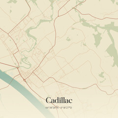 Fototapeta premium Vintage map of Cadillac, France.