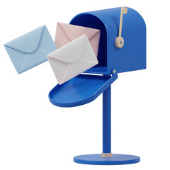 Blue Mailbox with Letters 3D rendering