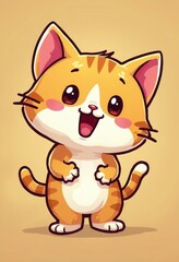 Cute Cartoon Kitty With Big Eyes And Smiling Face