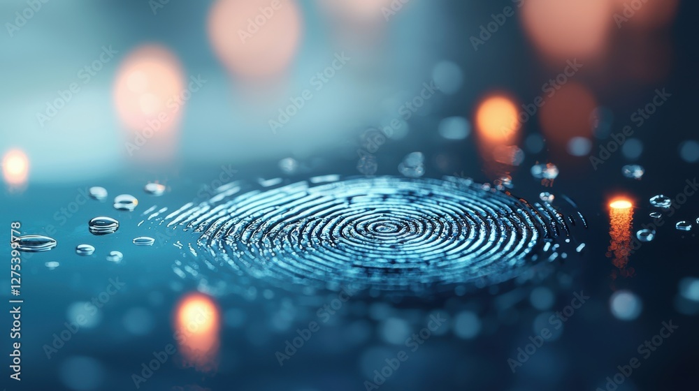 Poster a macro shot of a fingerprint sensor with subtle light reflections, emphasizing the intricate detail