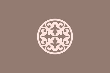 Kazakh national ornament. Vector ethnic isolated element on pale background. Asian floral abstract element of the national pattern
