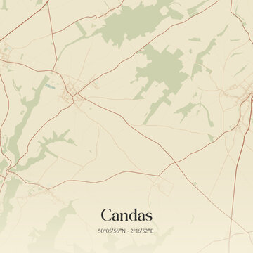 Vintage map of Candas, France.