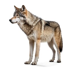 Fototapeta premium Gray Wolf Standing Profile, Isolated on White