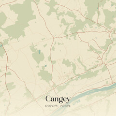 Fototapeta premium Vintage map of Cangey, France.