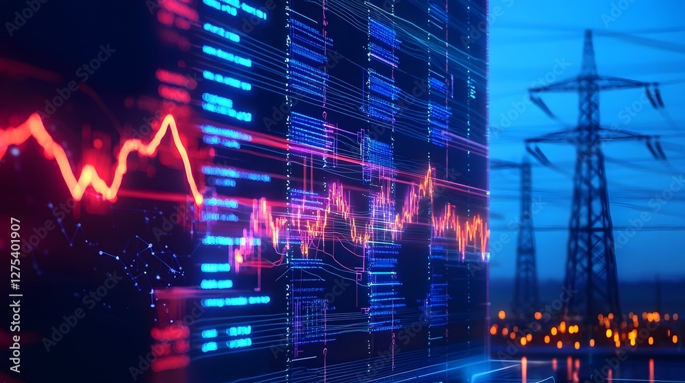 Fototapete futuristic smart energy grid with advanced digital dashboard monitoring and managing real time elect
