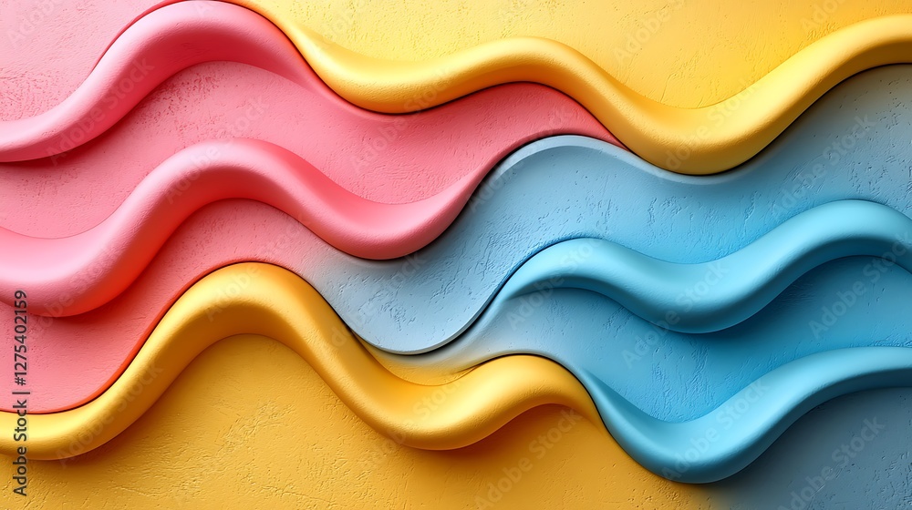 Poster Abstract 3D flowing wavy colorful background. Graphic design with vibrant wave layers for visual elements