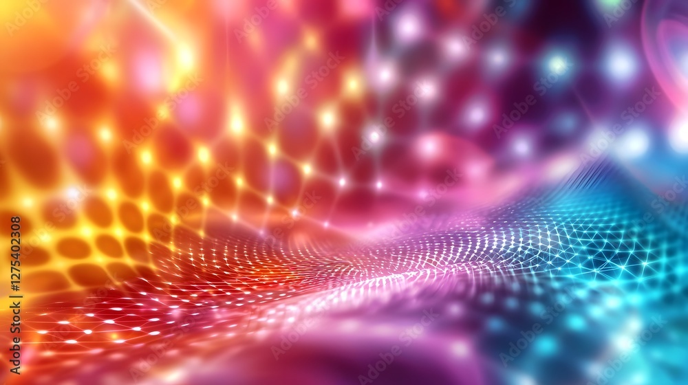Aufkleber Pulsating Neon Geometric Grid   Futuristic Digital Artwork with Dynamic Luminous Patterns for Sci Fi Cyber Aesthetic  Mesmerizing abstract visualization of glowing digital energy and technology