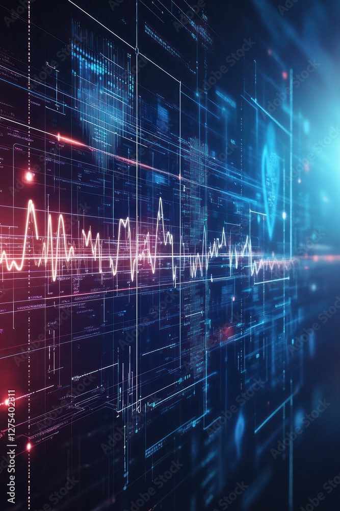 Poster digital heartbeat monitoring with data visualization background