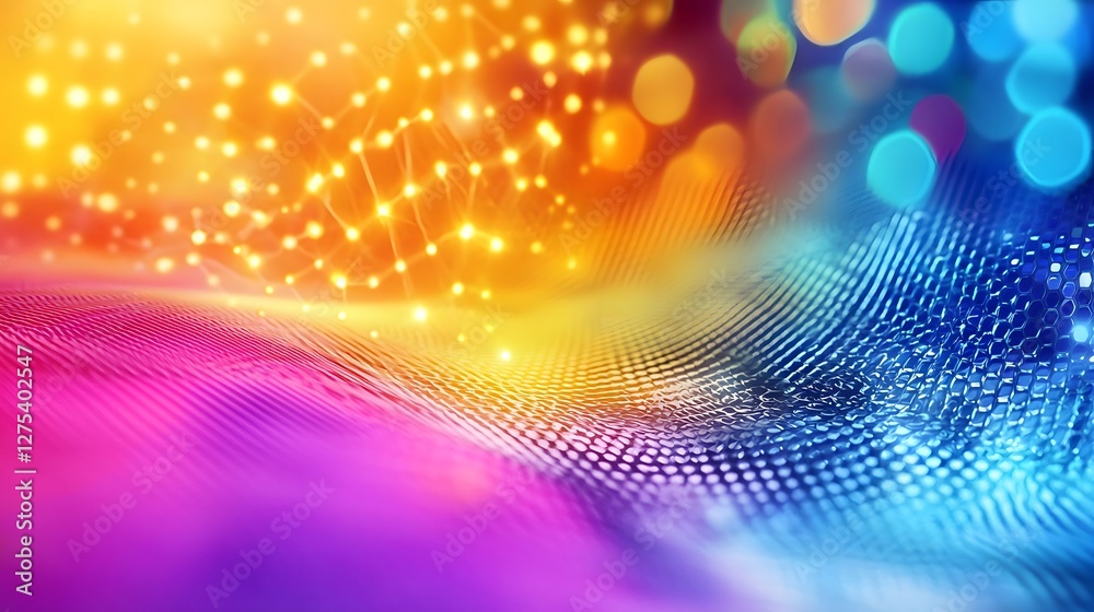 Poster Vibrant Abstract Futuristic Digital Background with Glowing Light Waves Flowing through a High Tech Environment Mixing Metallic Textures with Deep Neon Accents and a Dynamic