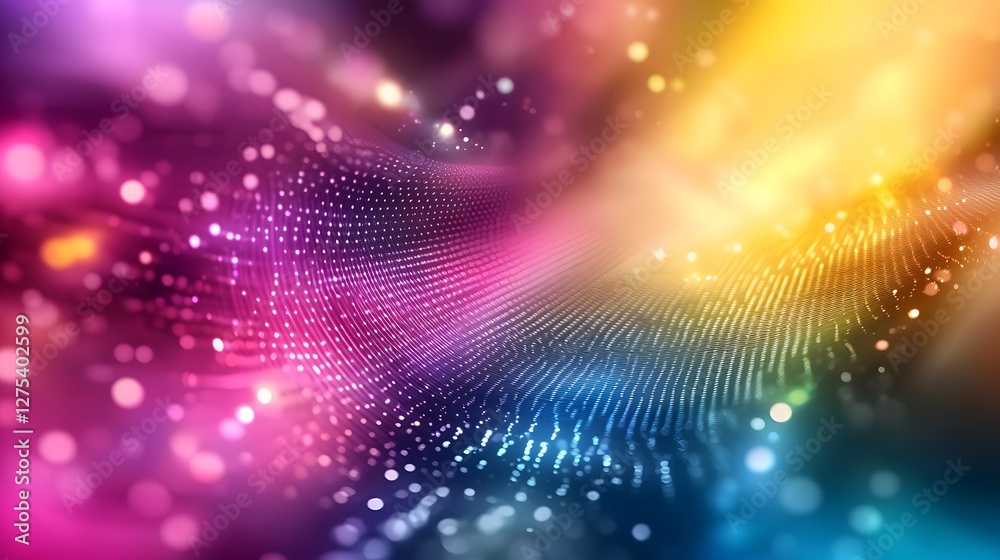 Fototapete Mesmerizing Explosion of Digital Colors and Glowing Waves in Futuristic High Tech Environment  Mixing Metallic Textures with Deep Neon Accents