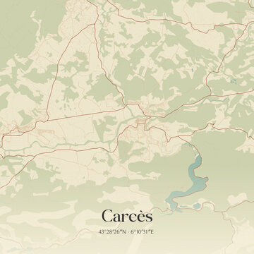 Vintage map of Carc&egrave;s, France.