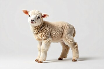 Fototapeta premium Lamb Baby Sheep White. Adorable fluffy animal for Easter, spring themes, kids content, greeting cards, website banners, and promotional use.