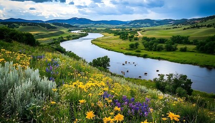 River Winding Through Prairie Landscape