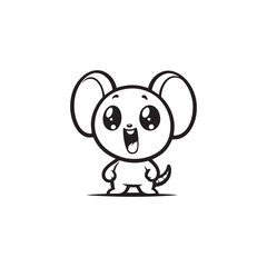cartoon funny mouse with a white illustration silhouette 