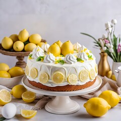 Delicious Lemon Cake with Meringue and Fresh Lemons