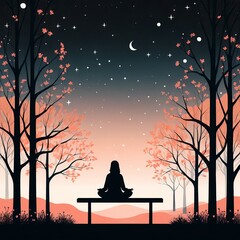Woman Meditating at Dawn in Peaceful Forest